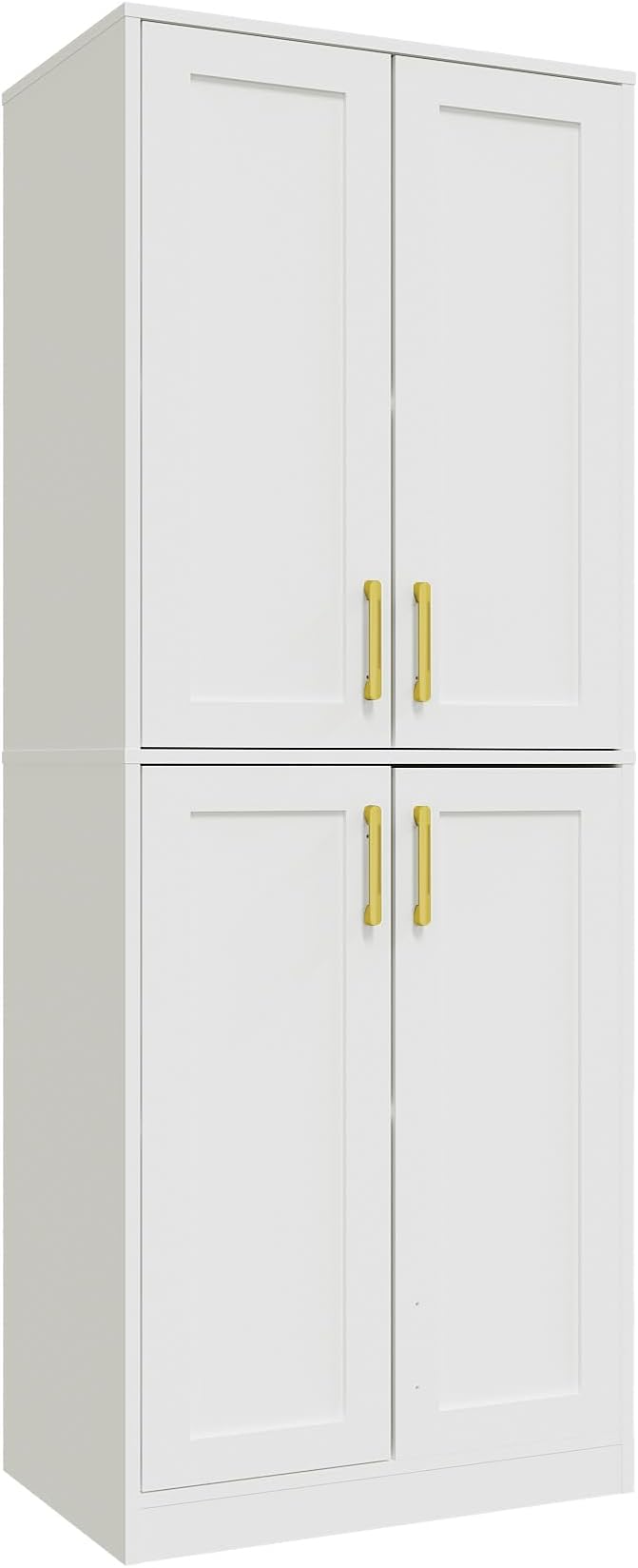 Storage Cabinet, Kitchen Pantry with Doors & Shelf, Tall Storage Cabinet for Bathroom, Living Room, Entryway,White-Ruum Studio Home