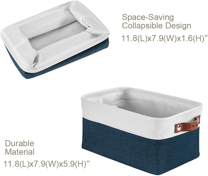 DECOMOMO Small Storage Basket, Closet Storage Bins, Baskets for Organizing Shelves (Navy Blue & White, Small - 6 Pack)-Ruum Studio Home