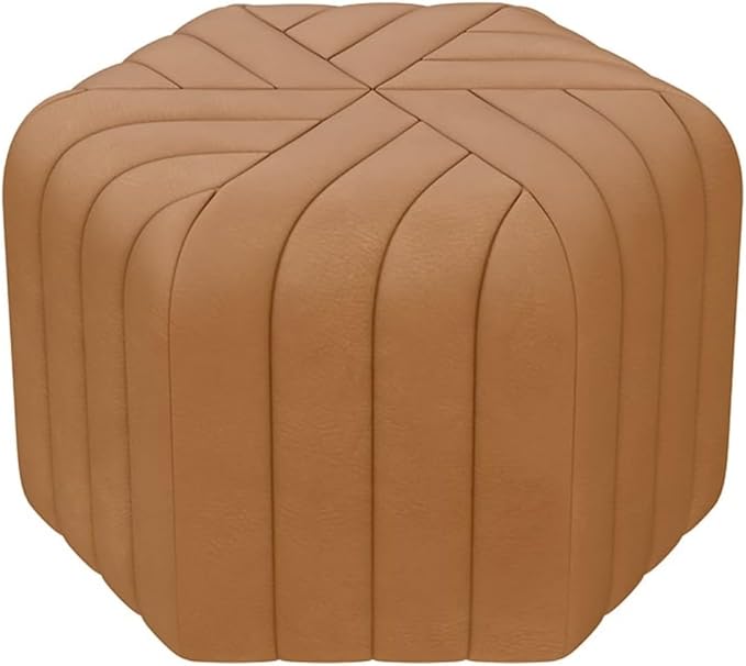 homary 18.5" Hexagonal Pouf Ottoman Upholstered, Velvet Footrest Rest Stools Modern Sofa Footrest Entryway Shoe Changing Stool, Low Coffee Table Footstool for Living Room/Bedroom/Entrway-Brown-Ruum Studio Home