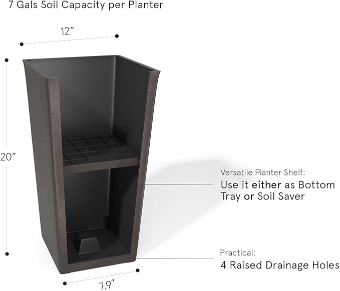 LA JOLIE MUSE Tall Outdoor Planters Set of 2, 20 inch Large Tapered Square Planters for Indoor/Outdoor Plants, Large Outdoor Flower Pots for Front Door, Patio and Deck-Ruum Studio Home