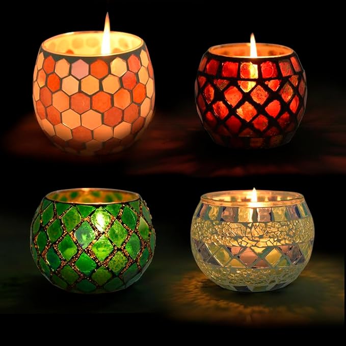 Votive Candle Holder Tea Lights - Glass Candle Holders, Mosaic Tealight Candle Holder, Candle Jar Cup for Wedding Centerpiece Party Table Decorations, Valentines Day Decor-Ruum Studio Home