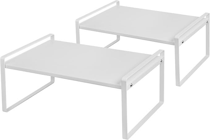 Nxconsu 2Pack Cabinet Shelves Stackable Shelf Organizer Rack Riser for Kitchen Cabinet Pantry Cupboard Counter Countertop Home Organization Storage Space Saver Heavy Duty Metal Nonslip White Wide-Ruum Studio Home