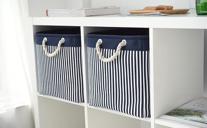 TcaFmac Organization and Storage Basket for Shelves - Large 2 Pack 16x12x12 inch Fabric Storage Cubes, Collapsible Storage Bins for Gift Closet Cloth Toy Books Kids (Navy Patchwork)-Ruum Studio Home