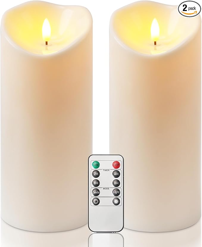 Homemory 4"x9" Outdoor Waterproof Flameless Candles with Timers and Remote Control, Battery Operated Candles, LED Plastic Candles, Ivory White, Set of 2-Ruum Studio Home