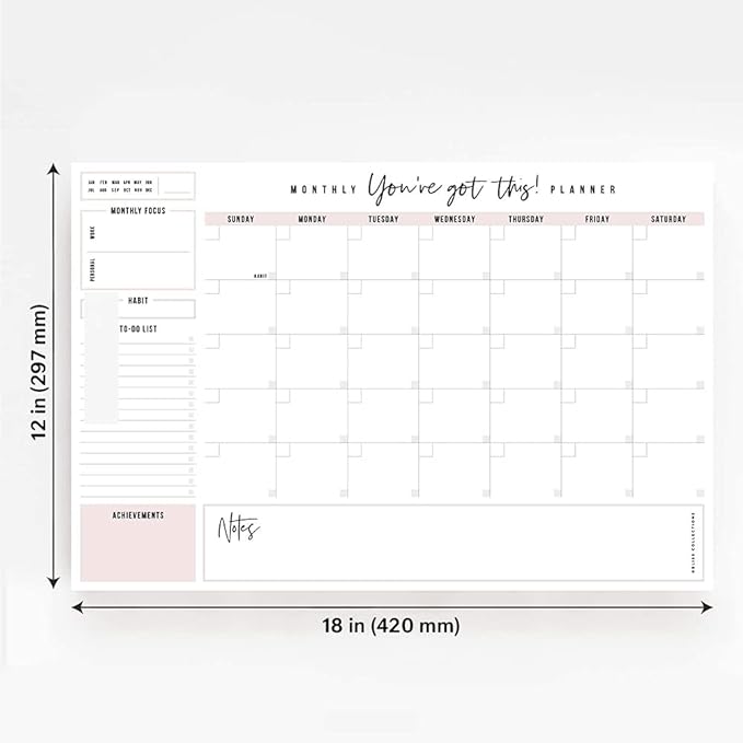 Bliss Collections Monthly Planning Pad, To Do List Notebook - Undated Tear-Off Sheets Notepad - Work Calendar, Organizer, Scheduler for Goals, Tasks - You've Got This (Pink), 12" x 18", 18 Sheets-Ruum Studio Home