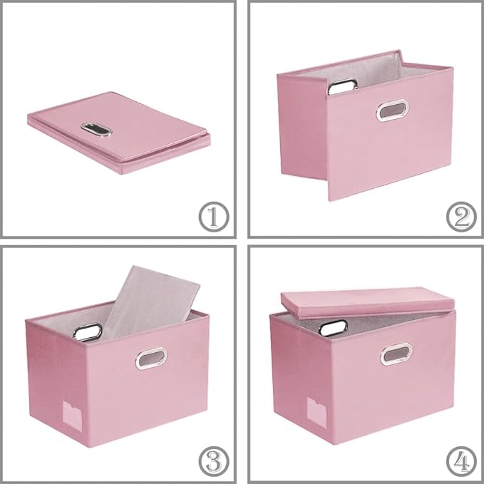 PRANDOM Large Stackable Storage Bins with Lids [3-Pack] Leather Fabric Foldable Storage Boxes Organizer Containers Baskets Cube with Cover for Bedroom Closet Office Nursery Pink (17.7x11.8x11.8)-Ruum Studio Home