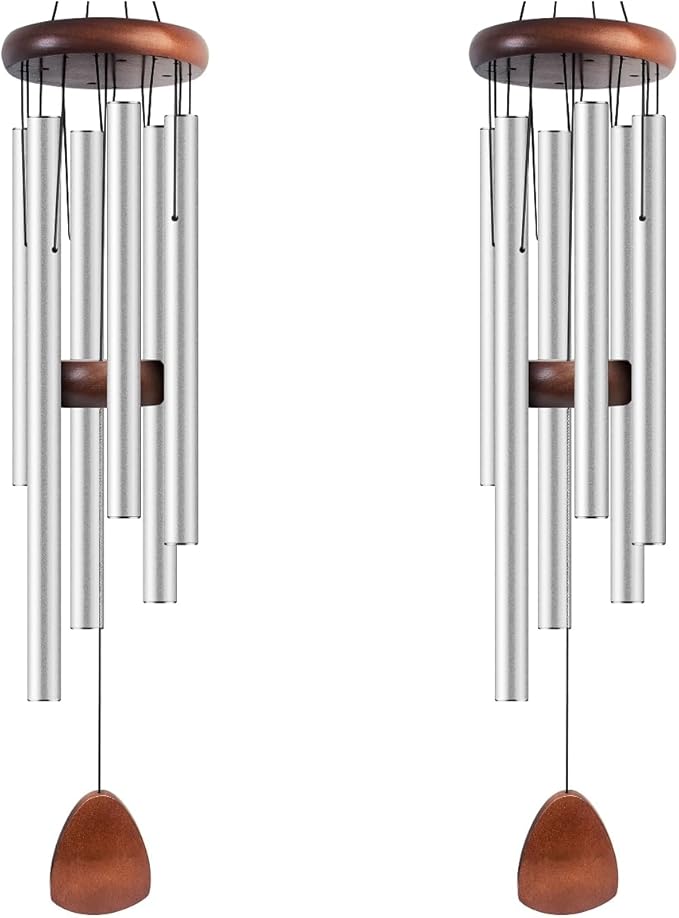 Large Aluminium Wind Chimes 37 Inches to Create a Zen Atmosphere Suitable for Outdoor, Garden, Patio Decoration Classic Chimes with Wind Catcher Suitable as A Gift for Unisex Silver 2 Pack-Ruum Studio Home