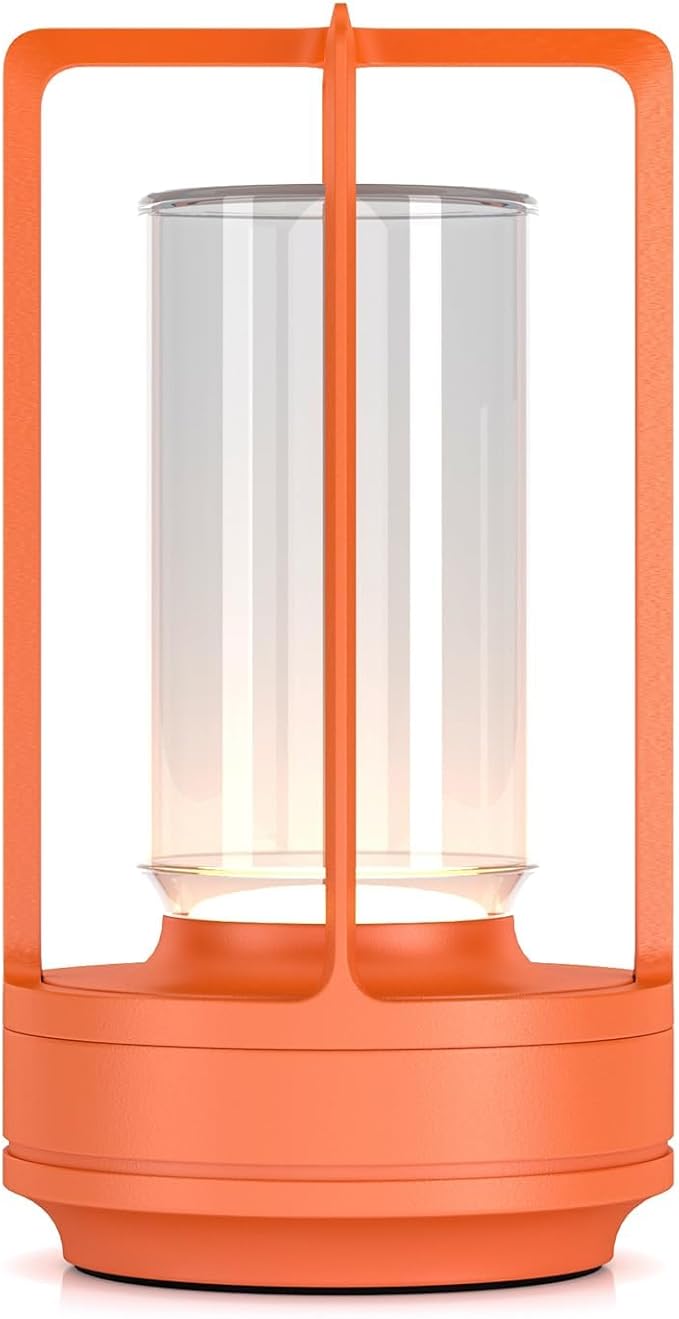 Portable Metal Table Lamp for Indoor/Outdoor ,Rechargeable Cordless LED Lamp, 3-Colour Infinitely Dimming Battery Powered Small Desk Lamp, Restaurant/Bedroom/Bar/Coffee Shop/Camping Light (Orange)-Ruum Studio Home