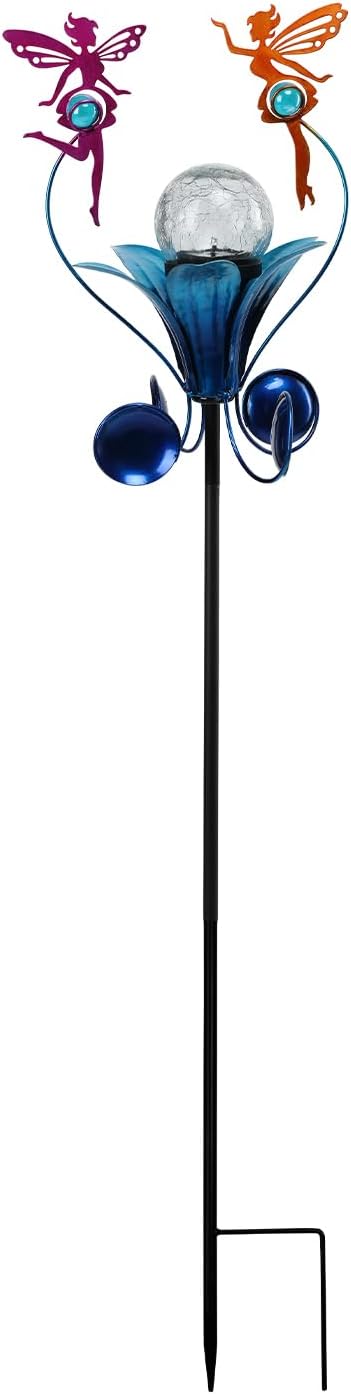 VCUTEKA Solar Lights Outdoor Metal Garden Stake Waterproof Crackle Glass Globe Garden Decor Fairy for Pathway, Lawn, Patio, Yard-Ruum Studio Home