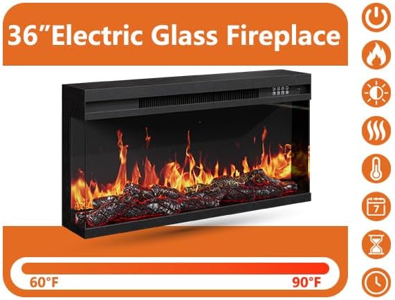 3-Sided Glass Farmhouse Fireplace TV Stand for TVs Up to 100 Inch, Entertainment Center with 36" Electric Fireplace, Oak TV Console with Storage Cabinets for Living Room-Ruum Studio Home