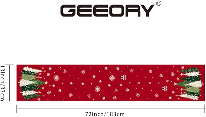 GEEORY Christmas Table Runner 13x72 Inch, Xmas Trees Snowflakes Winter Holiday Decorative Farmhouse Table Decorations for Kitchen Dinning, Indoor Outdoor Dinner Party Decor (Red) GT150-72-Ruum Studio Home