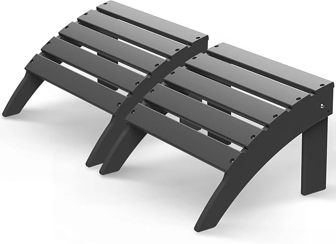 GREENVINES Adirondack-Ottoman | Set of 2 | HDPE Plastic | Outdoor Footrest | All Weather | Foot Rest | Foot Stool | Grey | for Adirondack Chair | for Patio Backyard Pool-Ruum Studio Home