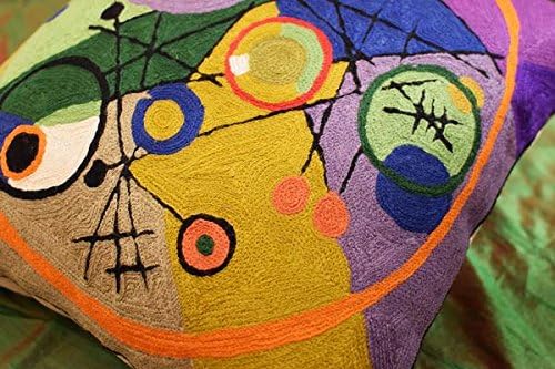 Kandinsky Contemporary Throw Pillow Cover - Circles 2 Modern Pillowcases Mid-Century Abstract Toss Cushion Farmhouse Chair Cushions Hand Embroidered Wool 18x18 Inch-Ruum Studio Home