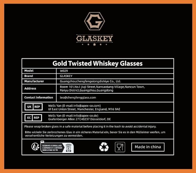 Crystal Whiskey Glasses Set of 2 with 24K Gold Rim,Bar Glasses,Twisted Whiskey Glass Gold Collection for Bourbon,Scotch and Wine,Rock Barware for Men Gift - 8oz-Ruum Studio Home