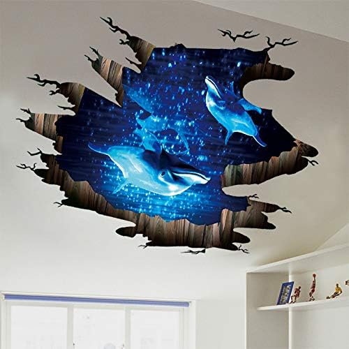 Quanhaigou 3D Wall Decals Stickers Wall Murals Wallpaper Decor for Home Floor Living Room (Blue Dolphin)-Ruum Studio Home
