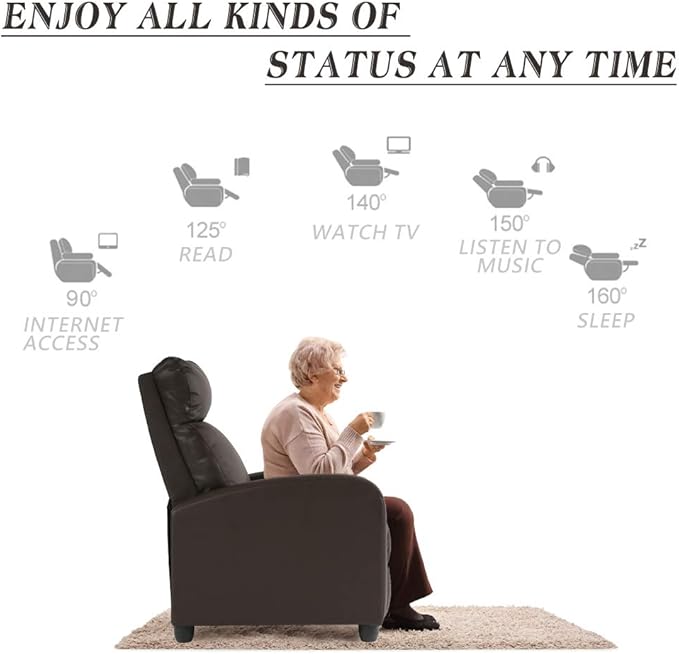 BestMassage | Recliner Chair | with 2 Point Massage Function | Pu Brown | with Lumbar Support, Adjustable Push Back, Footrest & Padded Seat | Easy Assembly | for Living Room, Home Theatre-Ruum Studio Home