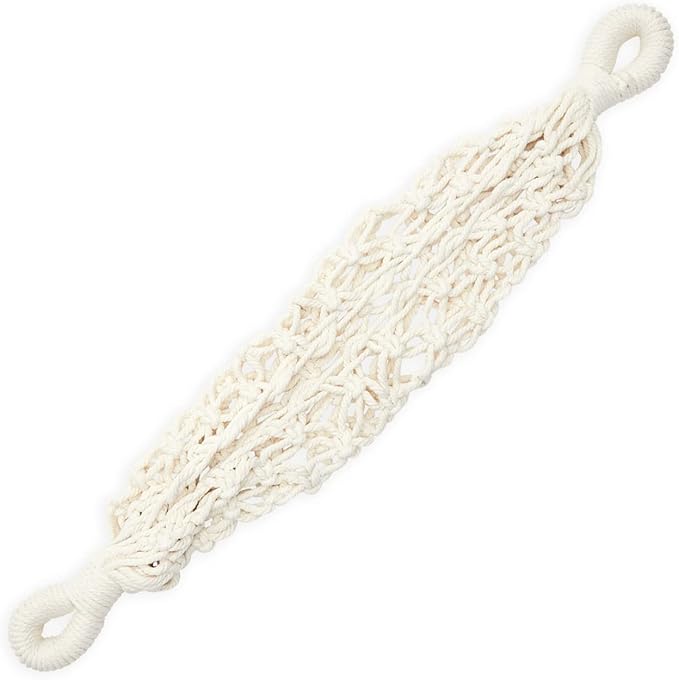 Okuna Outpost Macrame Hanging Fruit Basket Hammock for Kitchen - 6 x 25 x 15 in - White Cotton Modern - Under-Cabinet Storage with 2 Hooks for Bananas-Ruum Studio Home