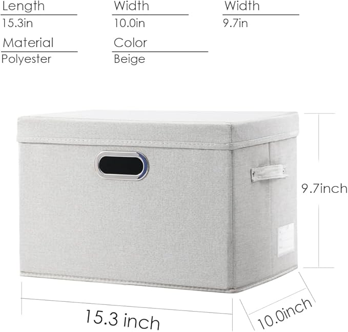 PRANDOM Collapsible Storage Bin with Lid [3-Pack] Fabric Foldable Storage Box Organizer Container Basket Cube with Cover for Home Bedroom Closet Office Beige(15.3x10x9.7)-Ruum Studio Home