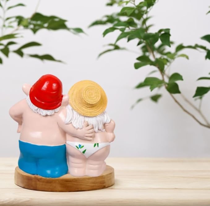 Women Man Double Gnomes Statue, Durable Resin Miniature Garden Gnome Decoration for Indoor Outdoor Decor, Gnome Ornament for House Yard Lawn Terrace Housewarming Halloween Garden Style Decor (A-01)-Ruum Studio Home