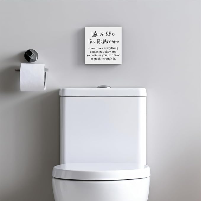 Life Is Like The Bathroom - Black and White Bathroom Decor Sign, Funny Wooden Box for Home Farmhouse Living Room Table Shelves-Ruum Studio Home