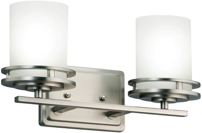 Kichler Hendrik 14.5" 2 Light Vanity Light with Satin Etched Cased Opal Glass Brushed Nickel-Ruum Studio Home