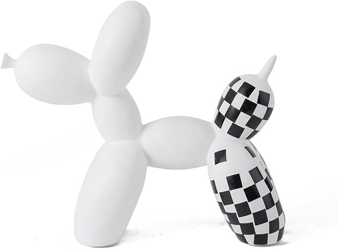 Vilead Resin Balloon Dog Statue with Checkered Pattern,Modern Home Decoration Trendy Animal Art Ornaments,Collection Figurine Bedroom Living Room Office Desktop Sculpture-Ruum Studio Home