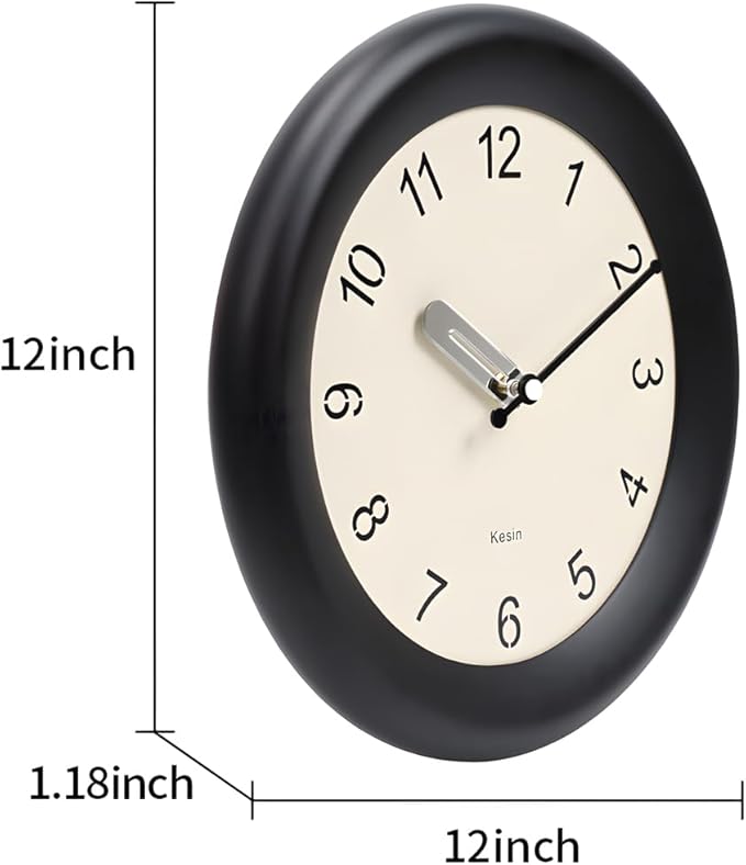 Kesin Wooden Wall Clock 12 Inch Silent Non Ticking Wall Clocks Battery Operated Simple Modern Small Analog Clocks Decorative for Kitchen, Living Room, Home,Bedroom, Office (Black)-Ruum Studio Home