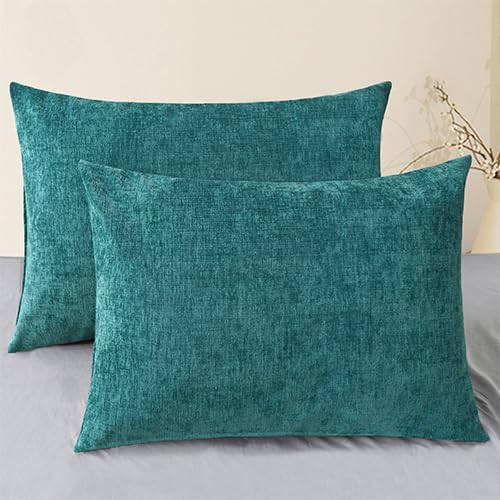 CaliTime Throw Pillow Covers Decorative 20 X 26 Inches Pack of 2 Cozy Chenille Standard Pillow Shams Cases for Couch Sofa Bed Living Room Home Teal-Ruum Studio Home