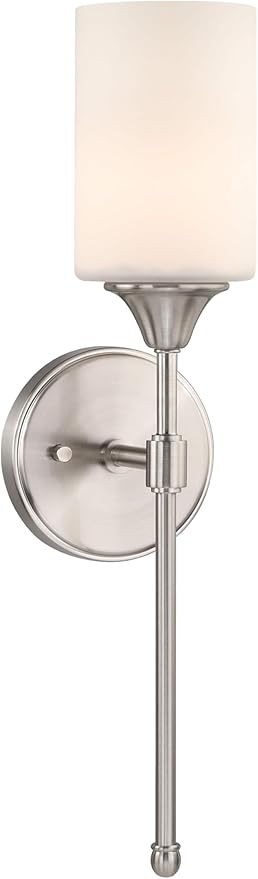 XiNBEi Lighting Wall Light 1 Light Wall Sconce with Glass, Bath Vanity Sconce for Bathroom Bedroom & Living Room, Brushed Nickel Finish XB-W1216-BN-Ruum Studio Home