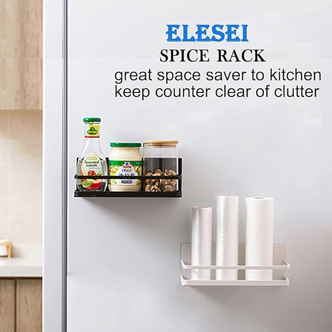 Magnetic Spice Rack Refrigerator Side Magnetic Spice Rack Kitchen Magnetic Shelf Magnetic Fridge Shelf Perfect Space Saver for Kitchen/Apartment 2 Pack (Black)-Ruum Studio Home