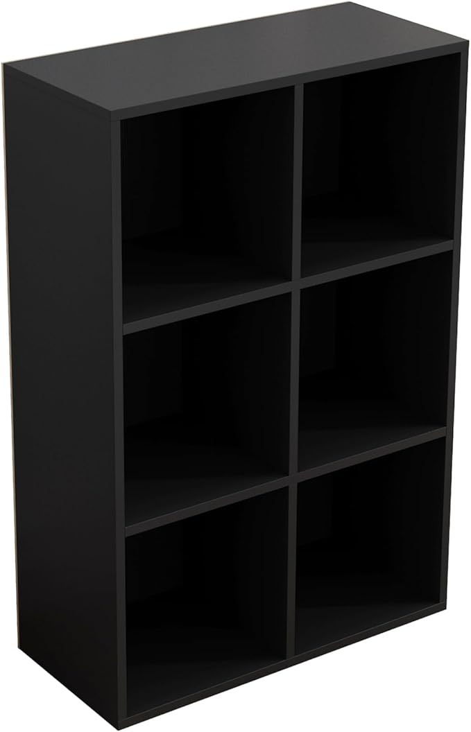 6-Cube Storage Shelf Bookcase - Wooden 3-Tier Floor Standing Open Bookshelf for Home and Office, Display Cabinet, Black-Ruum Studio Home