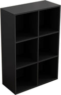 6-Cube Storage Shelf Bookcase - Wooden 3-Tier Floor Standing Open Bookshelf for Home and Office, Display Cabinet, Black-Ruum Studio Home