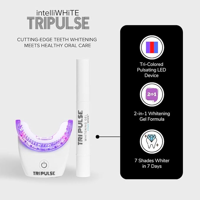 TriPulse Teeth Whitening LED Light Kit - 20 LED Lights - Hydrogen Peroxide + Carbamide Peroxide - 7 Shades Whiter in 7 Days - Safe On All Dental Work - BPA Free Mouthpiece-Ruum Studio Home