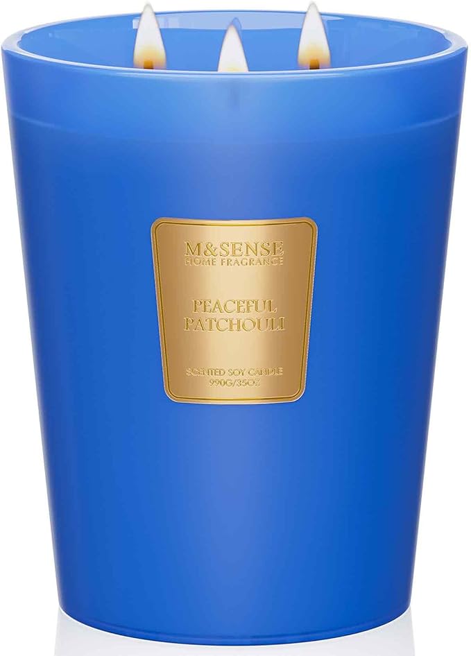 M&SENSE Peaceful Patchouli Scented Candle 35oz 150H Burn Time Long Lasting, 3-Wick Natural Aromatherapy Candle Highly Scented, Home Fragrance Housewarming Gifts-Ruum Studio Home