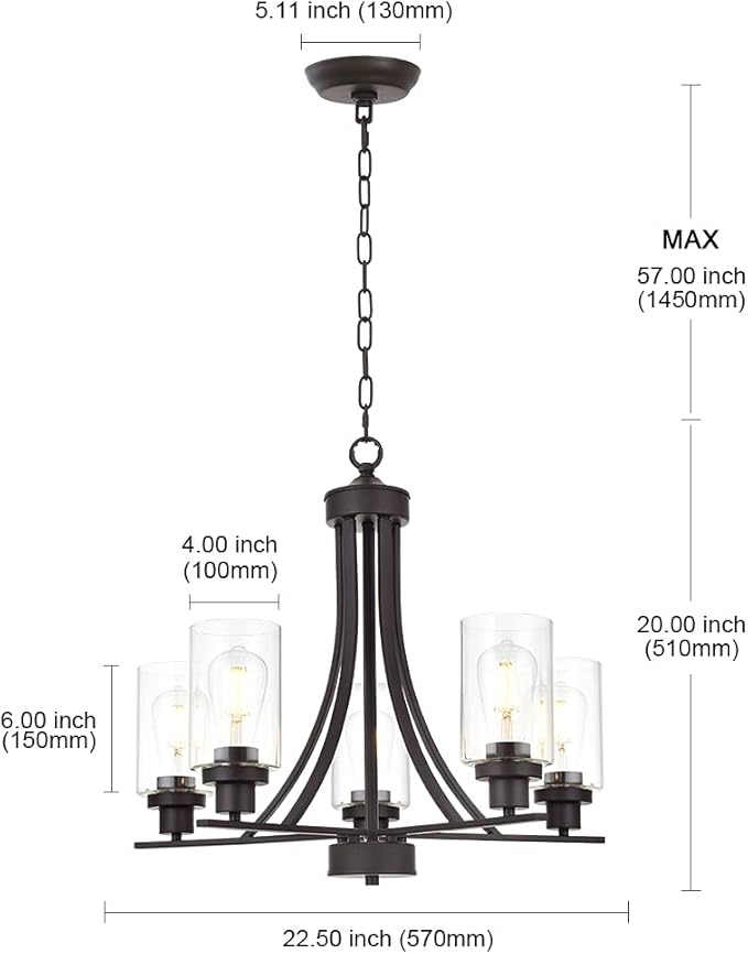 BONLICHT Rustic Kitchen Island 5-Light Oil-Rubbed Bronze Traditional Chandelier Industrial Vintage Pendant Lights Classic Glass Ceiling Lighting UL Listed-Ruum Studio Home
