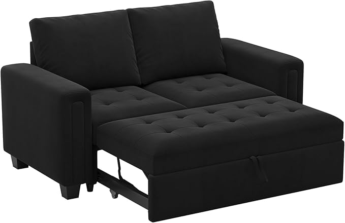 Belffin Modular Sectional Sleeper Sofa with Pull Out Couch Bed Modular Sleeper Loveseat Sectional Sofa Velvet Fabric for Living Room Apartment Black-Ruum Studio Home