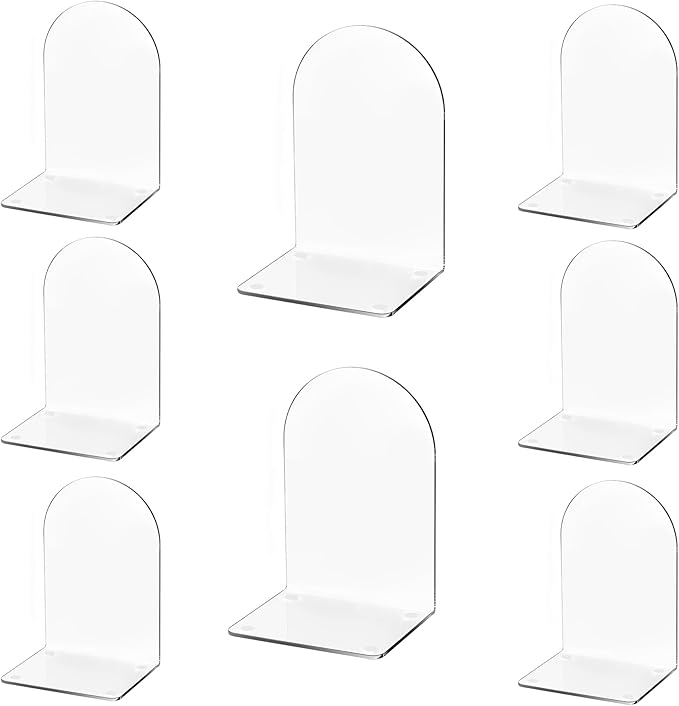 Lulonpon 8 Pieces Book Ends for Shelves, Heavy Books, School, Library, Desktop Organizer - Clear Acrylic Bookends-Ruum Studio Home