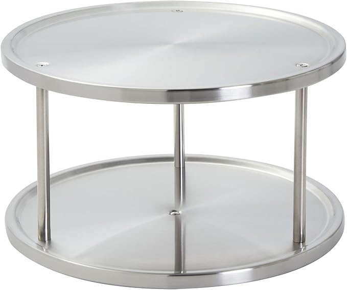 Juvale 2-Tier Lazy Susan Spice Rack Organizer for Cabinet - Stainless Steel Spice Carousel - Pantry & Kitchen Countertop Organizer (10.5 in)-Ruum Studio Home