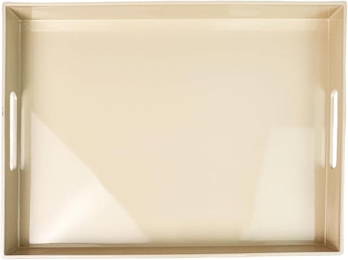 Beige Decorative Tray, Rectangular Large Serving Tray with Handles, Plastic Coffee Table Tray for Ottoman, Living Room, Kitchen Tabletop, 15.7” x 11.8” x1.6”-Ruum Studio Home