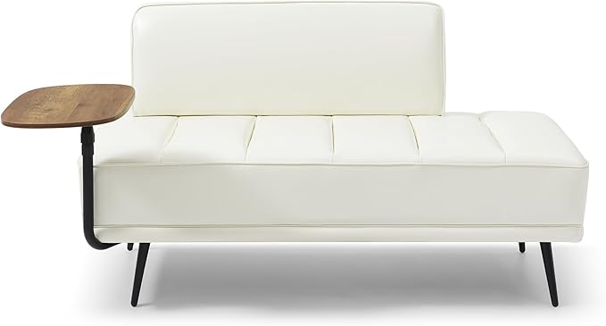 Sofa,Bed Bench,Small Spaces Furniture,Polyurethane Leather,Wood Frame,High Density Sponge Infillings,360-Degree Swivel Tray,Black Metal Leg (Beige)-Ruum Studio Home