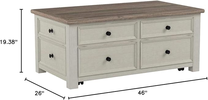 Signature Design by Ashley Bolanburg Farmhouse Lift Top Coffee Table with Drawers, Antique Cream & Brown-Ruum Studio Home