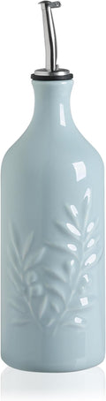 Sweejar Ceramic Olive Oil Dispenser Bottle, 20 Oz Relief Opaque Oil Cruet Protects Oil To Reduce Oxidation, Suitable for Storage Oil, Vinegar, Soy Sauce, Coffee Syrup, Liquids, Set of 1 (Light Blue)-Ruum Studio Home