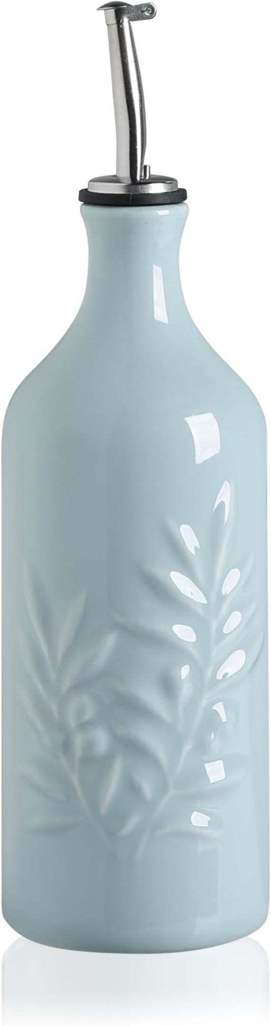 Sweejar Ceramic Olive Oil Dispenser Bottle, 20 Oz Relief Opaque Oil Cruet Protects Oil To Reduce Oxidation, Suitable for Storage Oil, Vinegar, Soy Sauce, Coffee Syrup, Liquids, Set of 1 (Light Blue)-Ruum Studio Home