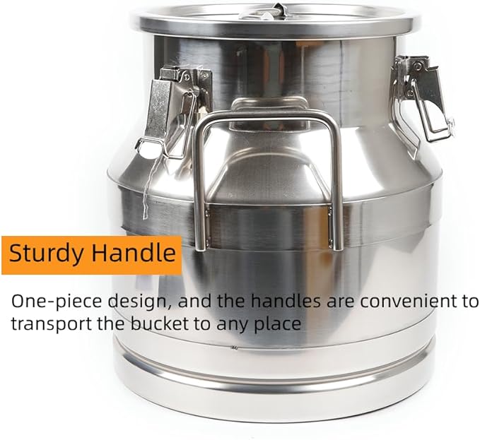 Stainless Steel Milk Can, 12L/3.16 Gallon Heavy Duty Airtight Storage Canister Milk Bucket with Lid, Embedded Silicone Milk Jug Wine Pail Water Cereals Bucket with Three Latches and Two Handles-Ruum Studio Home