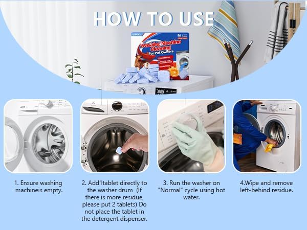 Washing Machine Cleaner-36Pack-18 Month Supply,Washer Machine Cleaner Tablets Formulated For Pet Owners,Easy Pet Hair Remover for Laundry,Compatible with HE, Top & Front Load Washer.Septic Safe-Ruum Studio Home