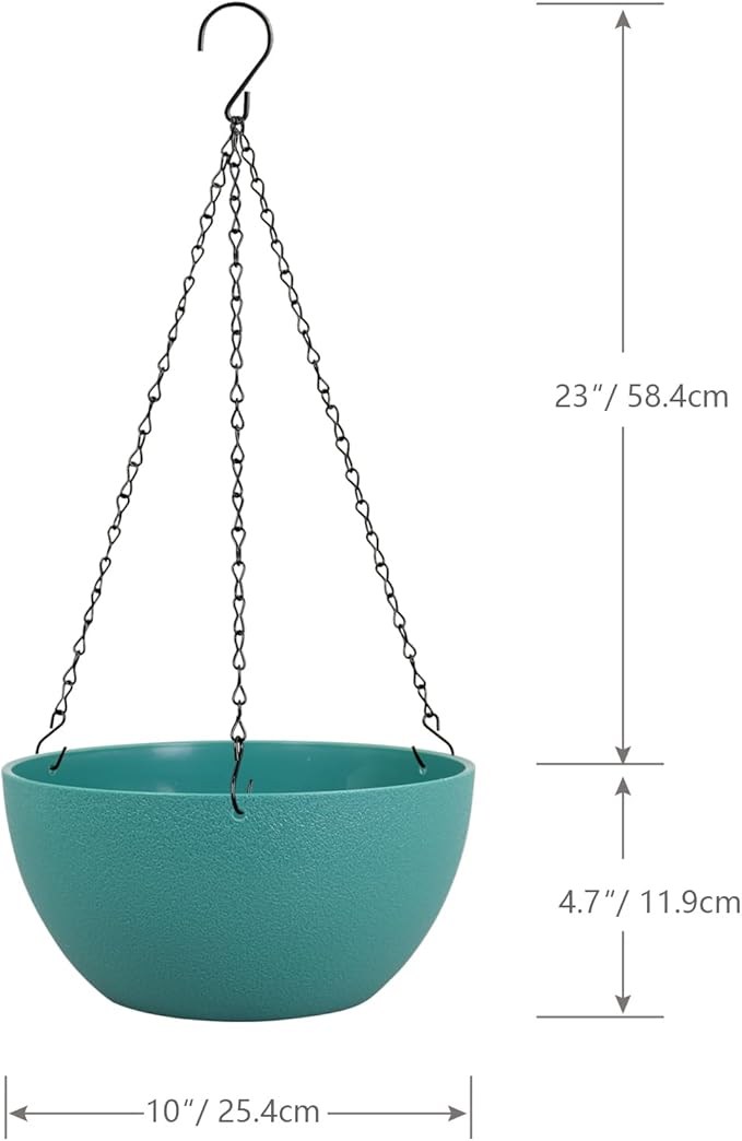 10 inch Hanging Planters for Outdoor Indoor Plants with Drainage Holes and Chain, 2 Pack Round Hanging Flower Pots for Garden Home Porch Decor, Blue Green-Ruum Studio Home