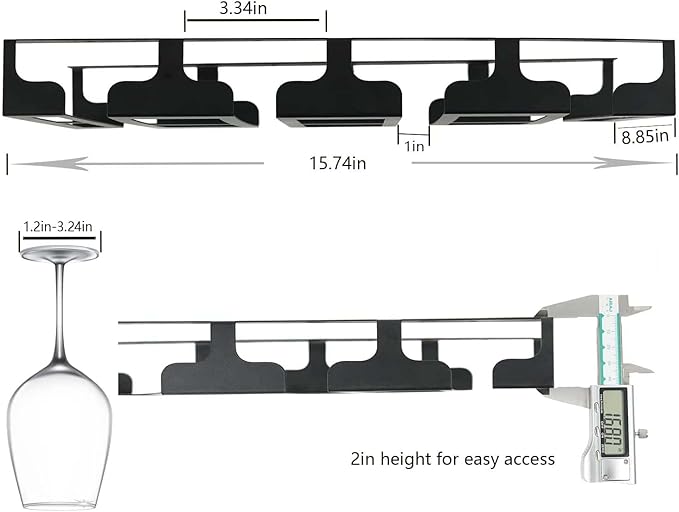 Wine Glass Rack - Under Cabinet Stemware Wine Glass Holder Glasses Storage Hanger Metal Hanging Organizer for Bar Kitchen, Black 4 Rows 2 Packs-Ruum Studio Home