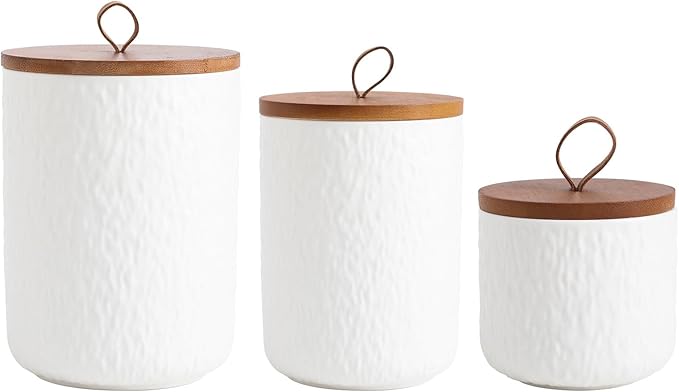 Kitchen Canisters for Countertop, Ceramic Coffee Canisters with Airtight Lids Food Storage Jars Sugar Container for Kitchen Counter Tea, Coffee Beans, Spice (#001White-Set of 3)-Ruum Studio Home
