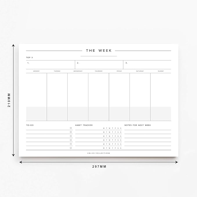 Bliss Collections Weekly Planning Pad, To Do List Notebook - Undated Tear-Off Sheets Notepad - Work Calendar, Organizer, Scheduler for Goals, Tasks - Minimalist, 8.5" x 11", 50 Sheets-Ruum Studio Home