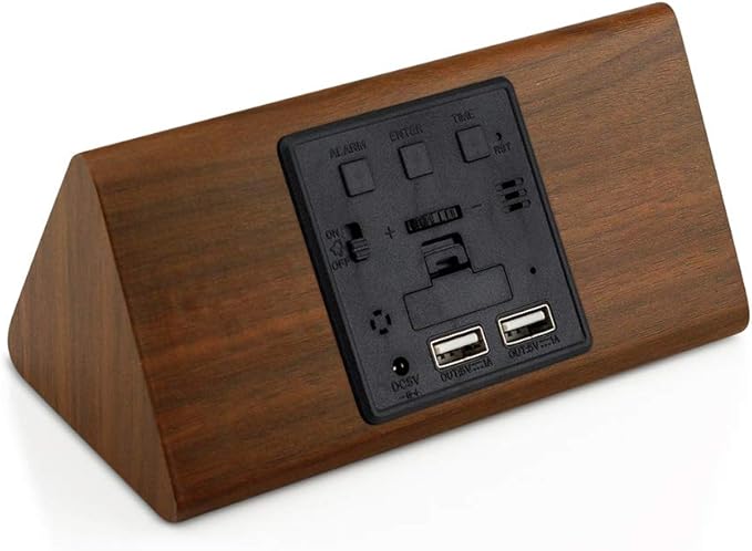 OCT17 Wooden Alarm Clock, Smart LED Digital Clock for Bedroom/desks, Upgraded with Time Temperature, Adjustable Brightness and Voice Control, Humidity Displaying - Brown-Ruum Studio Home